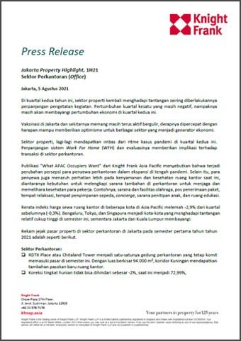 Rilis Pers - Jakarta Property Highlight 1H 2021 Sektor Perkantoran (Office) | KF Map Indonesia Property, Infrastructure